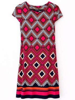 Jessica Howard Geometric Shift Dress M Pink Black Short Sleeve